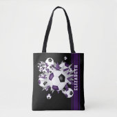Paarse zwarte voetballen sterren atleet fan naam tote bag (Voorkant)