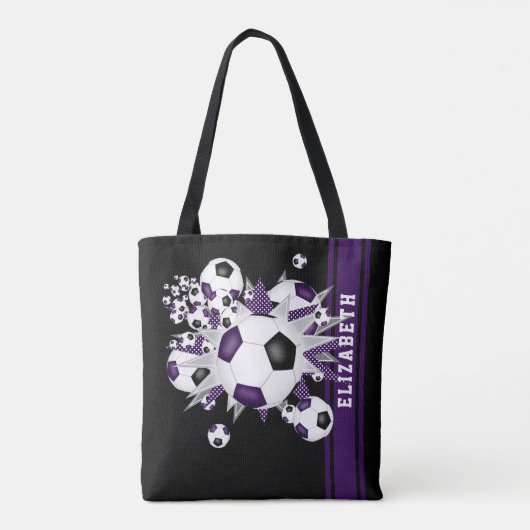 Paarse zwarte voetballen sterren atleet fan naam tote bag (Achterkant)