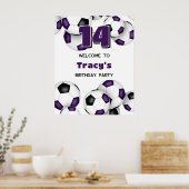 paarse zwarte voetbalteam kleuren verjaardagsfeest poster (Keuken)