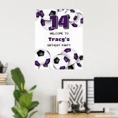 paarse zwarte voetbalteam kleuren verjaardagsfeest poster (Thuiskantoor)