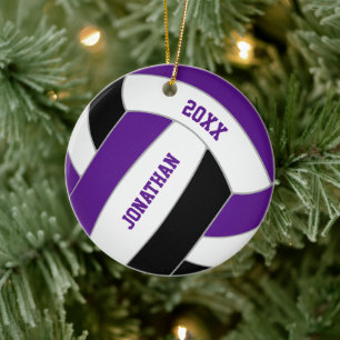 Paarse zwarte volleybal team kleuren gepersonalise keramisch ornament