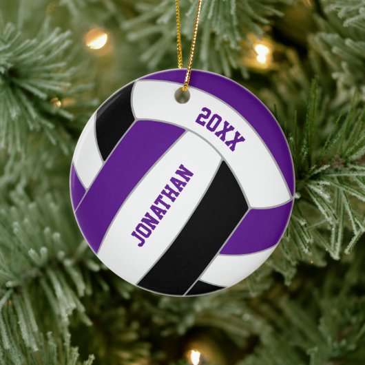 Paarse zwarte volleybal team kleuren gepersonalise keramisch ornament (Boom)