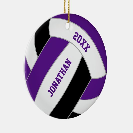 Paarse zwarte volleybal team kleuren gepersonalise keramisch ornament (Rechts)