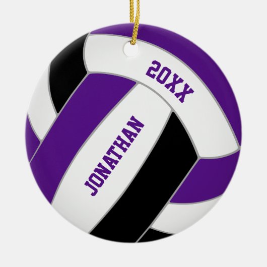 Paarse zwarte volleybal team kleuren gepersonalise keramisch ornament (Voorkant)