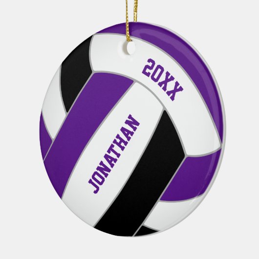 Paarse zwarte volleybal team kleuren gepersonalise keramisch ornament (Links)