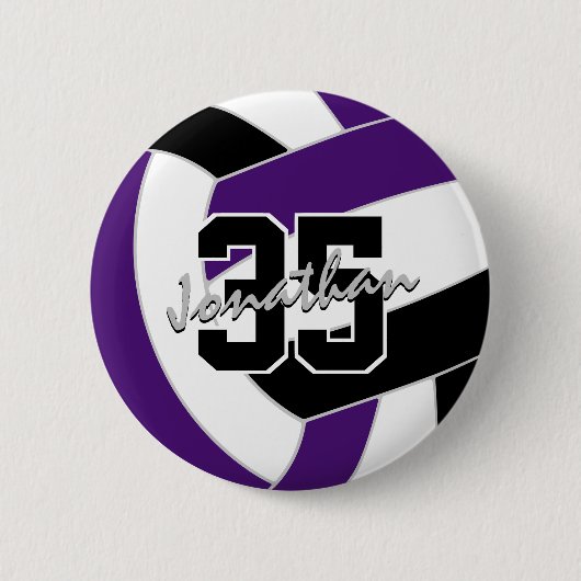 paarse zwarte volleybal team kleuren ronde button 5,7 cm (Voorkant)