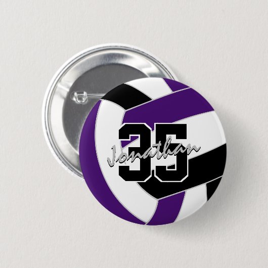 paarse zwarte volleybal team kleuren ronde button 5,7 cm (Voorkant /achterkant)