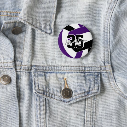 paarse zwarte volleybal team kleuren ronde button 5,7 cm (In situ)