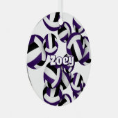 paarse zwarte volleyballen w atleet naam keepsake metalen ornament (Voorkant Rechts)