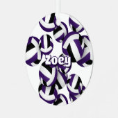 paarse zwarte volleyballen w atleet naam keepsake metalen ornament (Voorkant links)