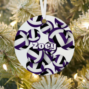 paarse zwarte volleyballen w atleet naam keepsake metalen ornament