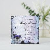 Paarse zwarte wagen Baby shower uitnodiging (Staand voorkant)