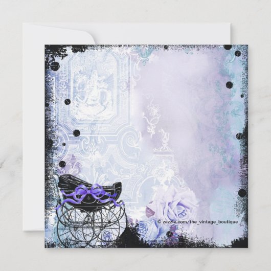 Paarse zwarte wagen Baby shower uitnodiging (Achterkant)