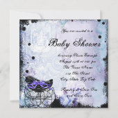 Paarse zwarte wagen Baby shower uitnodiging (Voorkant)