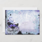 Paarse zwarte wagen Baby shower uitnodiging (Achterkant)