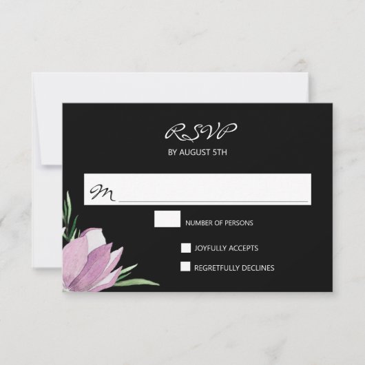 Paarse Zwarte Waterverf Bloemen RSVP Kaarten (Voorkant)