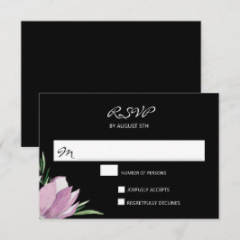 Paarse Zwarte Waterverf Bloemen RSVP Kaarten