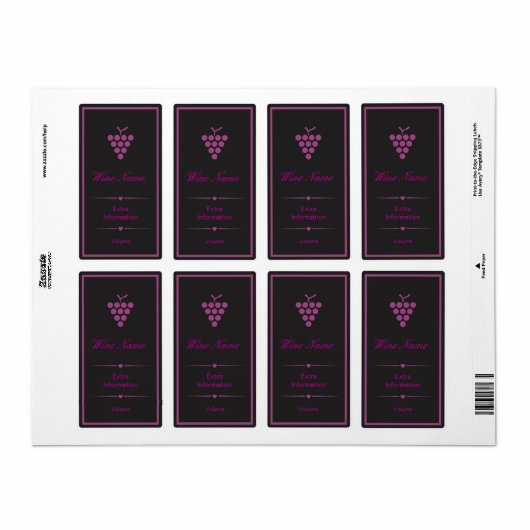 Paarse zwarte wijnlabel etiket (Full Sheet)