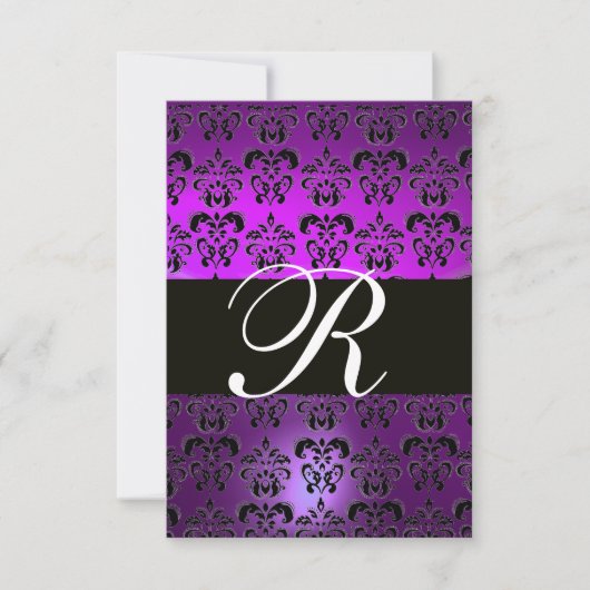 PAARSE ZWARTE WITTE DAMASKMONOGRAM RSVP KAART (Voorkant)
