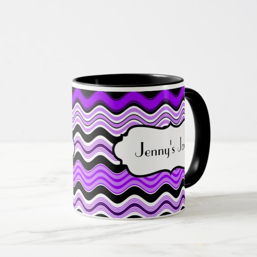 Paarse, zwarte, witte strepjes persoonlijke microf mok (Voorkant rechts)