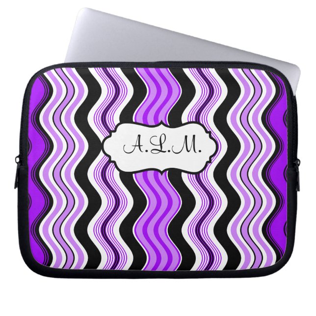 Paarse, zwarte, witte tapes met laptophoes laptop sleeve (Voorkant)