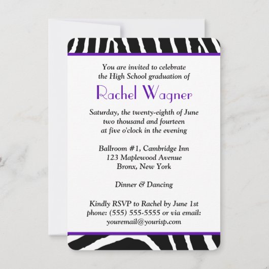 Paarse, zwarte, witte zebra afdrukAfstuderen uitno Kaart (Achterkant)