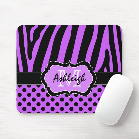 Paarse, zwarte, witte Zebra en Stippen Mousepad Muismat (Met muis)