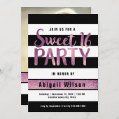 Paarse zwarte witte zoete zestienjarige verjaardag kaart (Voorkant / Achterkant)