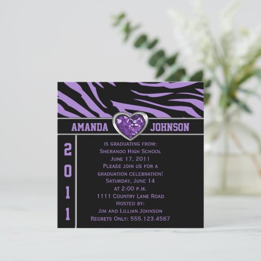Paarse Zwarte Zebra Paarse en Zilveren Hart Juweel Kaart (Staand voorkant)
