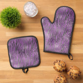 Paarse zwarte zebra print ovenwant & pannenlap set (Top down)