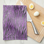 Paarse zwarte zebra print theedoek (Quarter Fold)