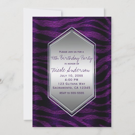Paarse Zwarte Zebra Print Verjaardagsfeest Elk Eve Kaart (Voorkant)