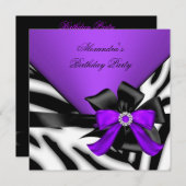 Paarse zwarte Zebra Strijd Birthday Partij Kaart (Voorkant / Achterkant)