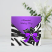 Paarse zwarte Zebra Strijd Birthday Partij Kaart (Staand voorkant)