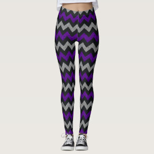 Paarse zwarte zilveren glitter Chevron leggings