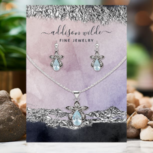 Paarse Zwarte Zilveren Moderne Sieraden Displaykaa Visitekaartje