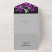 Paarse zwarte zilverkleurige roos elegant vlinderg all in one uitnodiging (Buitenkant)