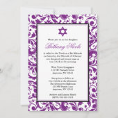 Paarse Zwirl Damask Bat Mitzvah Invitaties Kaart (Voorkant)