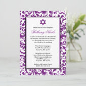 Paarse Zwirl Damask Bat Mitzvah Invitaties Kaart (Staand voorkant)