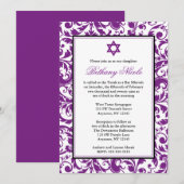Paarse Zwirl Damask Bat Mitzvah Invitaties Kaart (Voorkant / Achterkant)