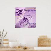 Paarse Zwirls Birthday Banner Poster (Keuken)