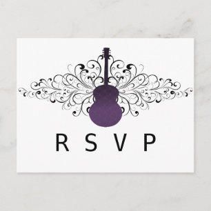 Paarse Zwirls Guitar RSVP Briefkaart