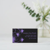 Paarse Zwirly Flowers op zwart Visitekaartje (Staand voorkant)