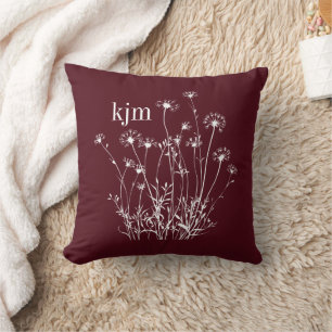 Paarsrode & Witte Wilde Bloemen Monogram Kussen