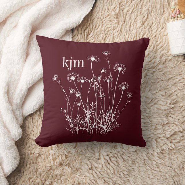 Paarsrode & Witte Wilde Bloemen Monogram Kussen (Deken)
