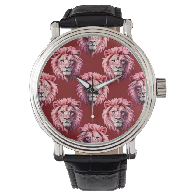 Paarsroze Leeuwenkop Ontwerp  Horloge (Voorkant)