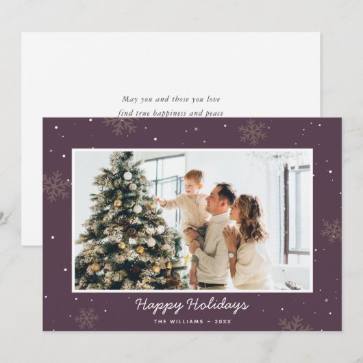 Paarsste Prettige feestdagen Familie Foto Snowflak Feestdagenkaart (Voorkant / Achterkant)