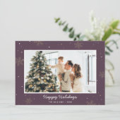 Paarsste Prettige feestdagen Familie Foto Snowflak Feestdagenkaart (Staand voorkant)