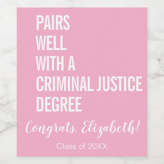 Paart goed met een strafrechtdiploma Afstuderen Wijn Etiket (Enkel label)