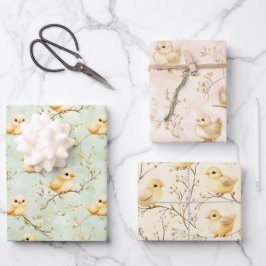 Paas Baby Chicks & Pastel Spring Blossoms Inpakpapier Vel